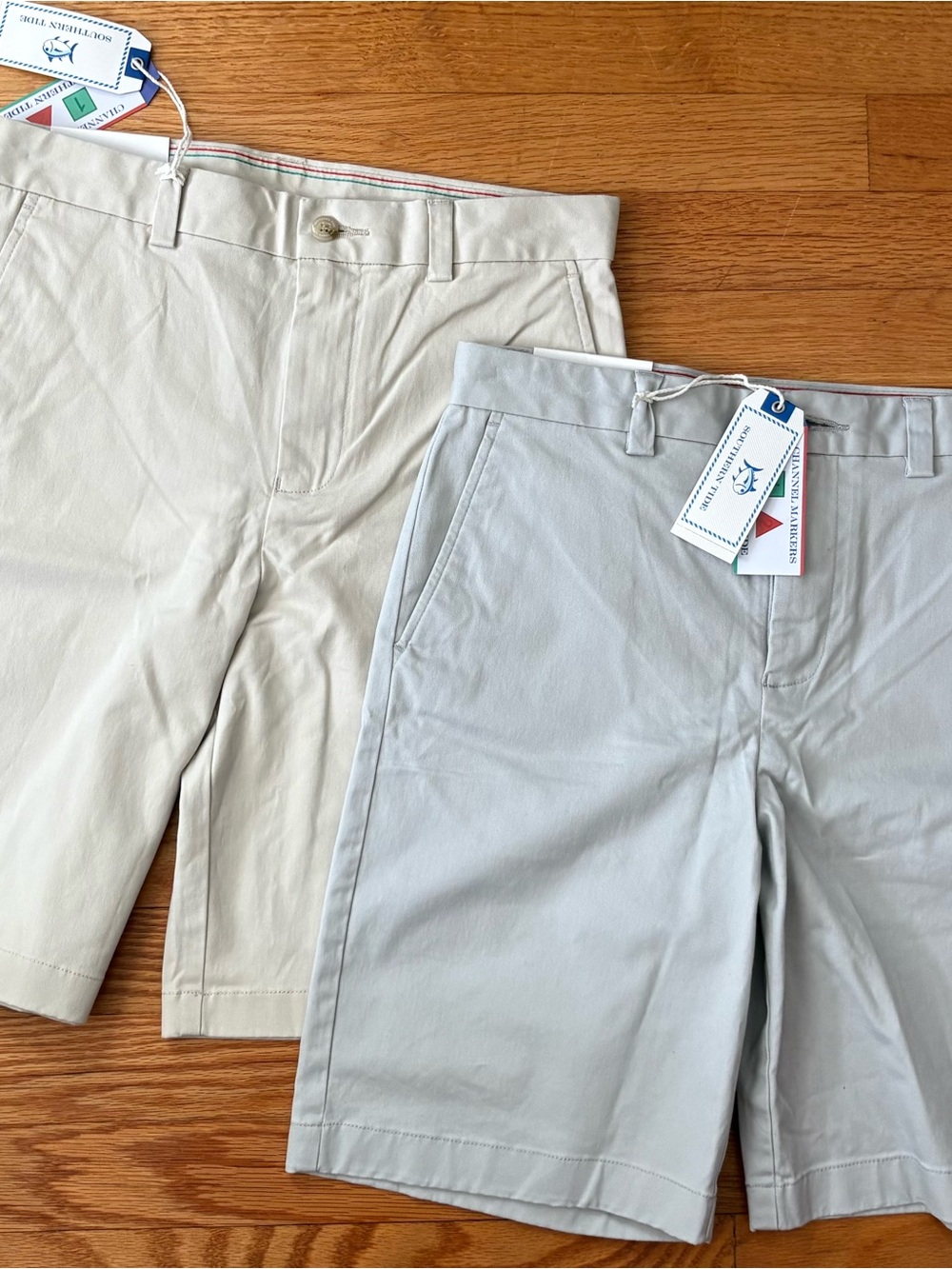 Southern Tide Boys Chino Shorts in Pale Gray and khaki size 14